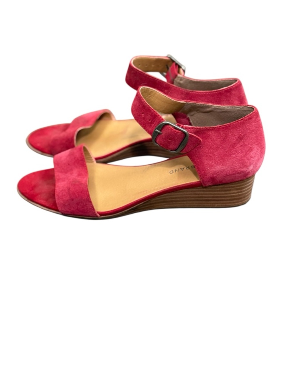 Lucky Brand RENZER Suede Ankle-Strap Wedge Sandals in Red Wine Color